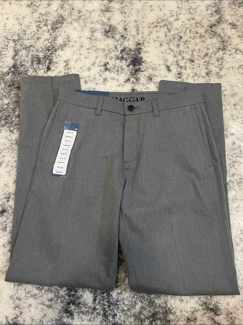 Haggar Slim Fit No-Iron Dress Khaki in Heather Gray